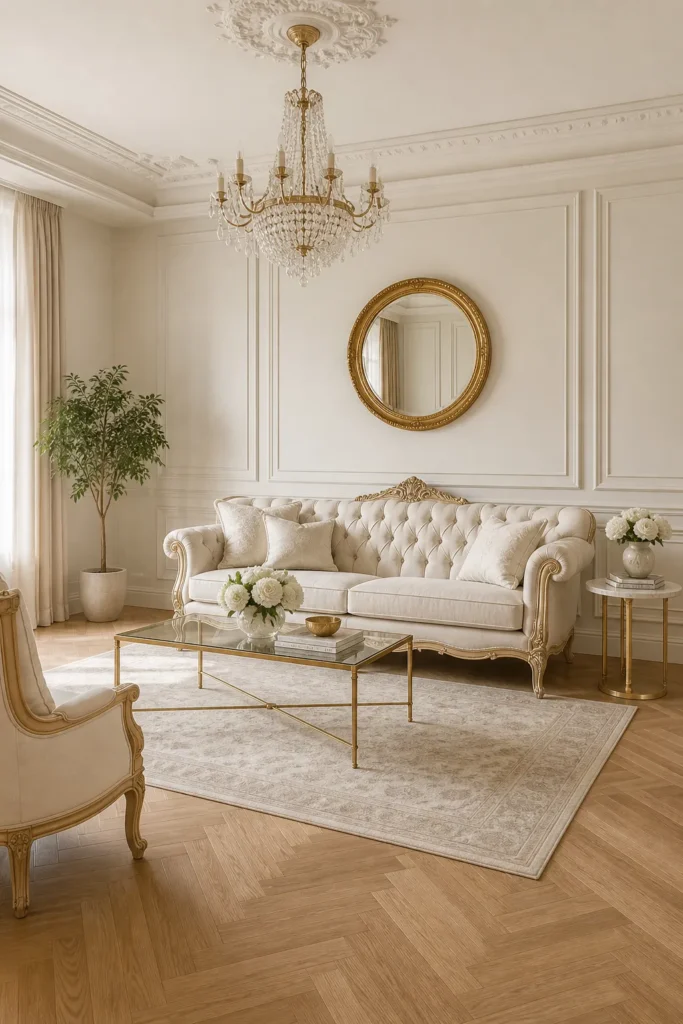 Soft Ivory Parisian Rococo Living Room Idea