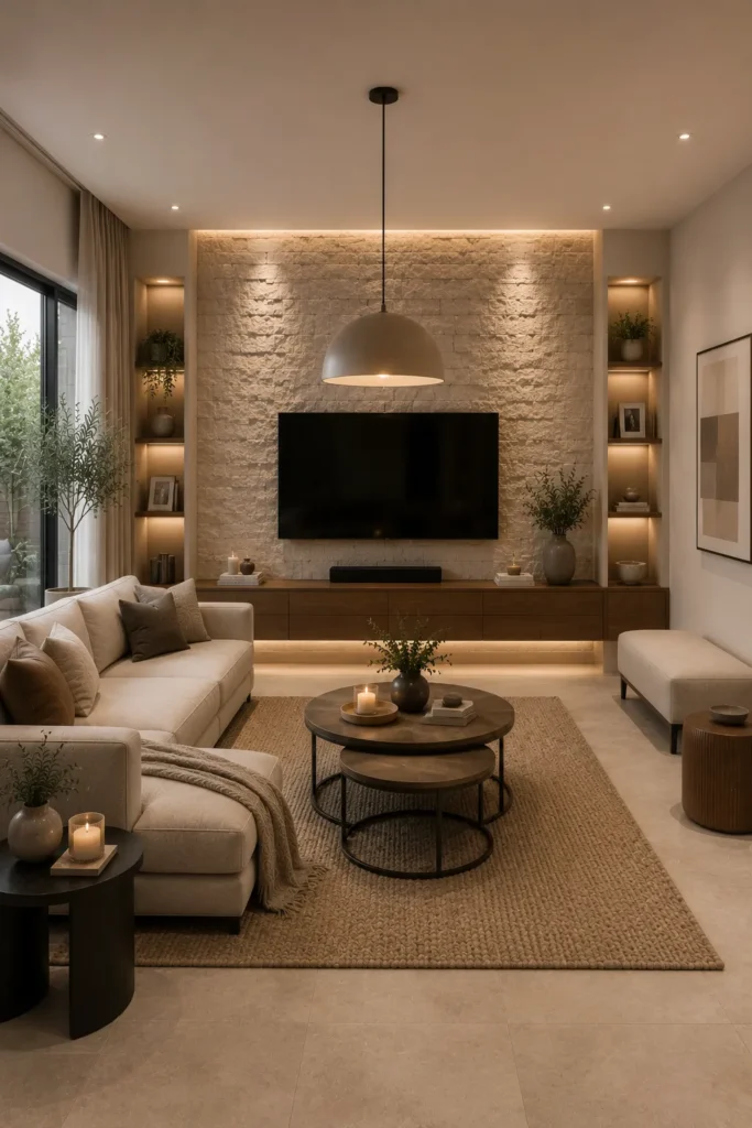 Stone Texture Feature Wall Living Room Idea