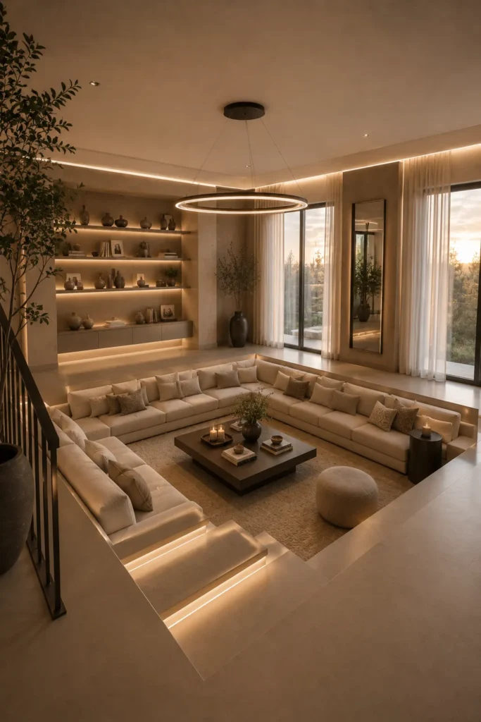 Terraced Living Room with Sunken Conversation Pit Idea