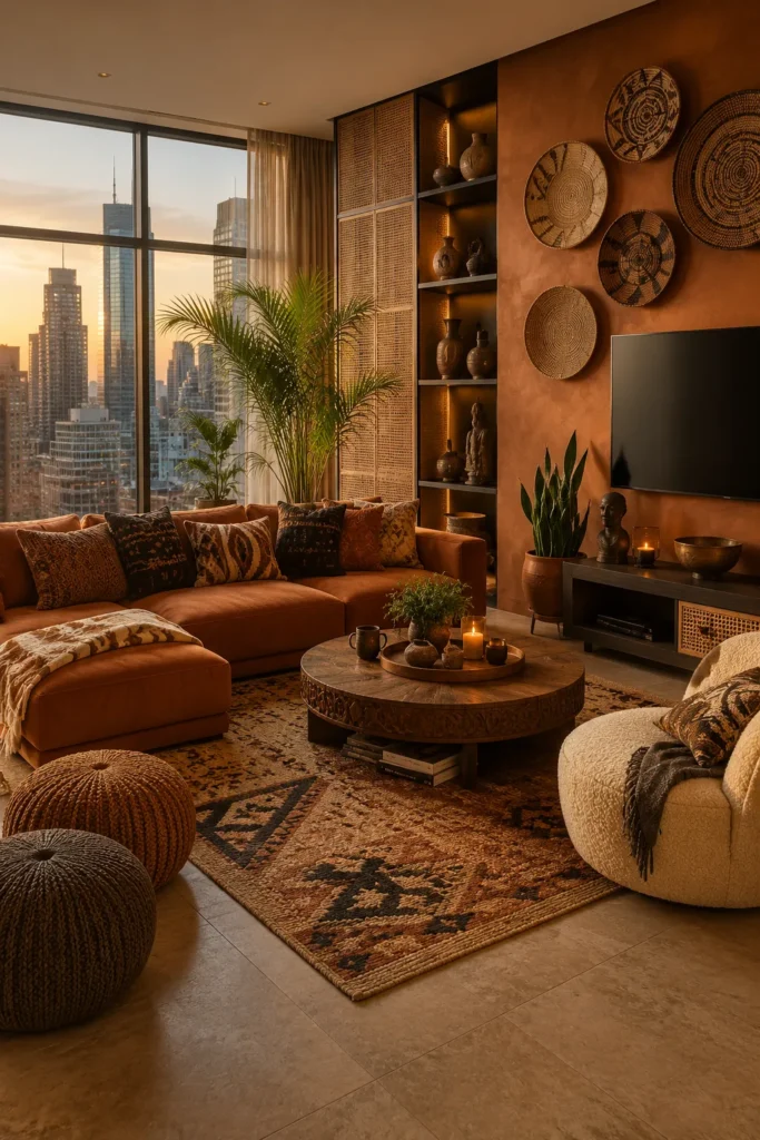 Terracotta Luxe Afrohemian Loft Living Room Idea