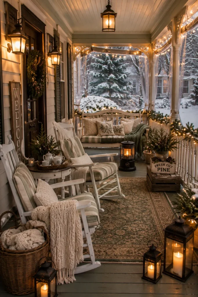 Vintage Porch Winter Seating Idea