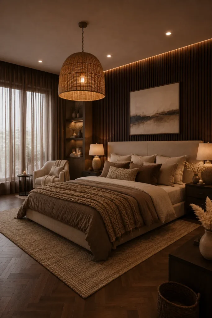 Warm Chocolate Bedroom with Soft Layers Idea