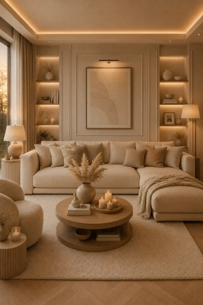 Warm Monochrome Beige Living Room Idea
