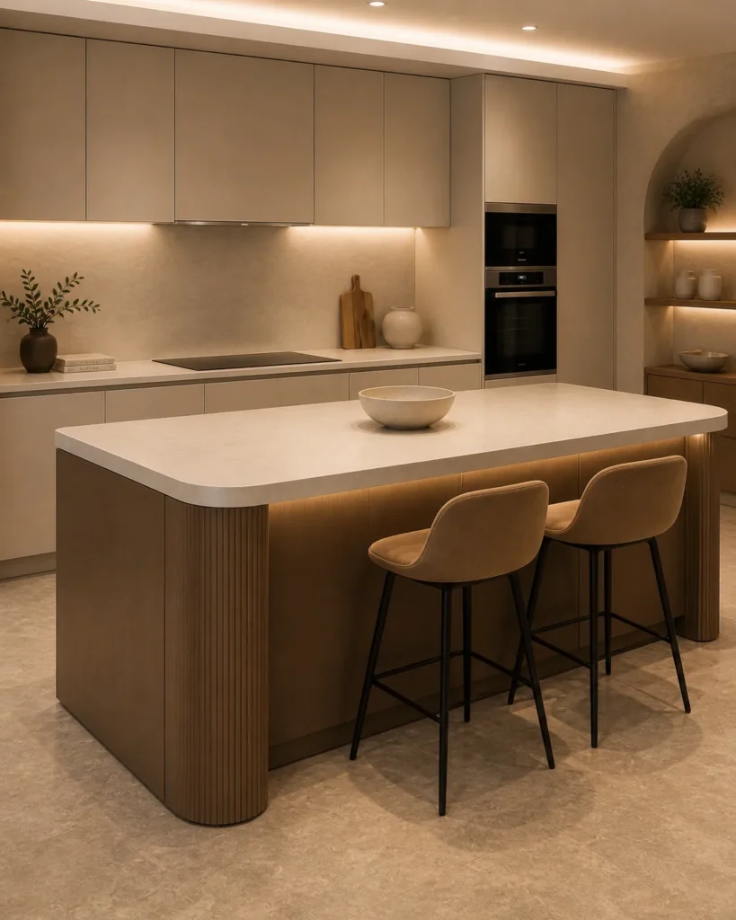 Warm Earth-Tone Island with Soft Contrast Idea