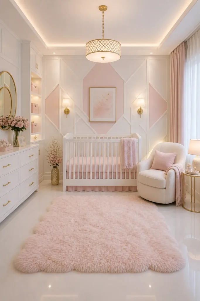 White & Blush Soft Glam Nursery Idea