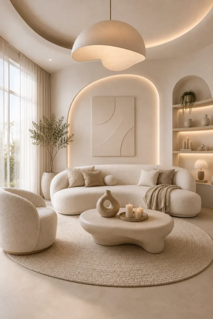 White Living Room With Sculptural Furniture Idea